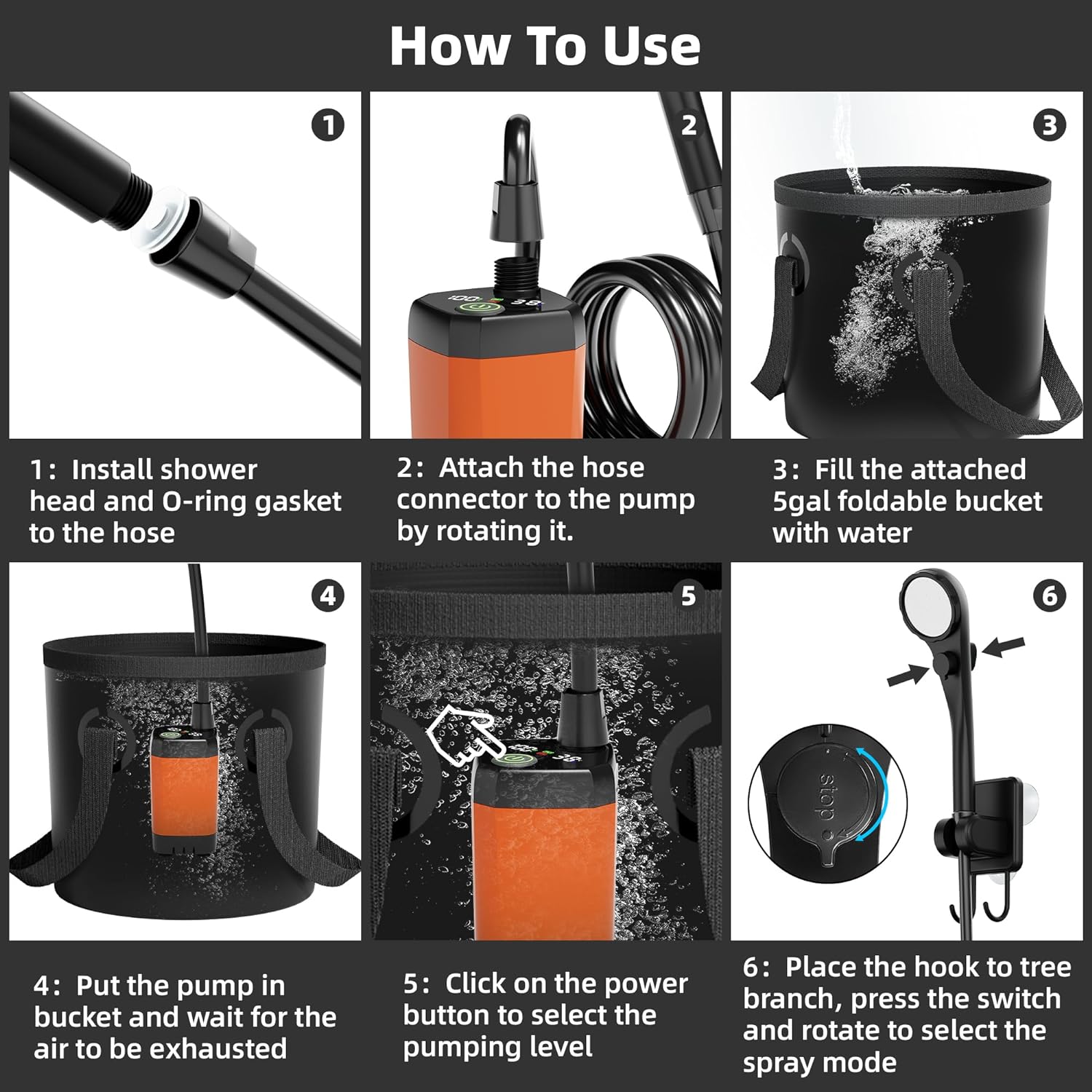 Portable Camping Shower, Upgrade 6000mAh Rechargeable Electric Shower Pump & 5 Gallon Collapsible Bucket, LED Display, Multiple Spray Modes, Portable Shower for Outdoor Camping Hiking (Orange) Portable Camping Shower, Upgrade 6000mAh Rechargeable Electric Shower Pump & 5 Gallon Collapsible Bucket, LED Display, Multiple Spray Modes, Portable Shower for Outdoor Camping Hiking (Orange)